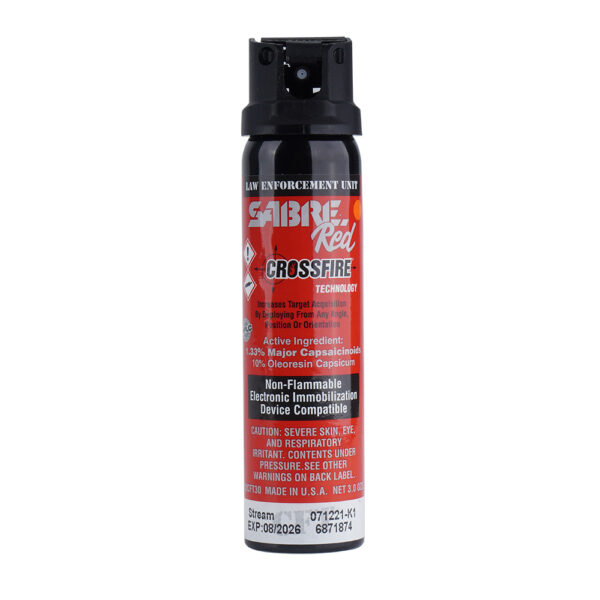 Spray, Level III Aerosol by Sabre, Model: Sabre Red (10% OC @ 1.33% Major Capsaicinoids), 3.0 oz Stream (MK-4) - CROSSFIRE Technology