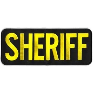 Patch, Sheriff w/Velcro, Color: Gold on Black, Size 4"x10"