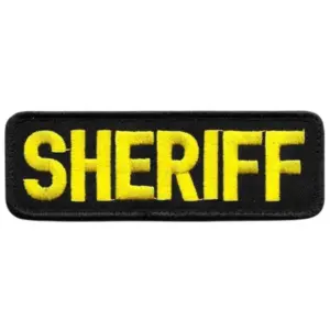 Patch, Sheriff w/Velcro, Color: Gold on Black, Size 4 1/2 X 1 1/2"