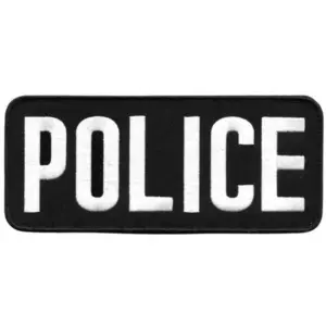 Patch, Police w/Velcro, Color: White on Black, Size 7"x3"