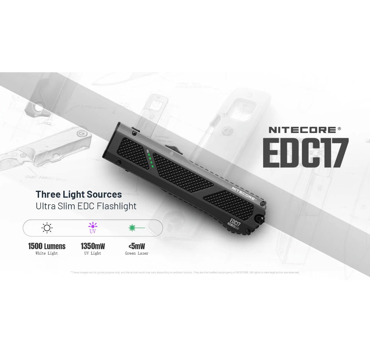 Flashlight, EDC17, 1500 Lmn 3 In 1 - EDC light, UV, and Green Laser - Image 2